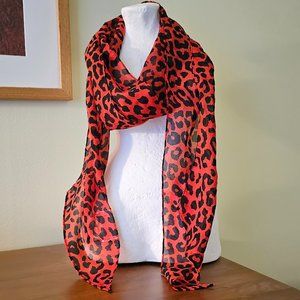 Red Leopard Skinny Scarf